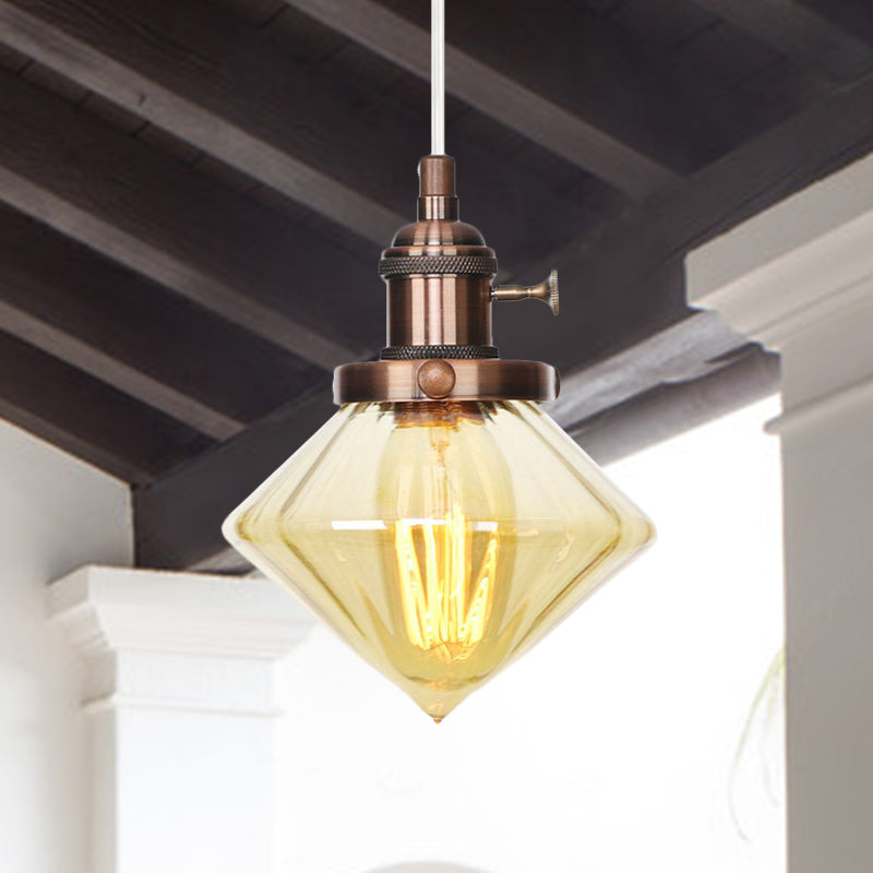 1 lumière intérieure suspendue à hauteur industrielle réglable Ajustement noir / bronze / laiton pendant avec une teinte diamant ambre / verre transparent