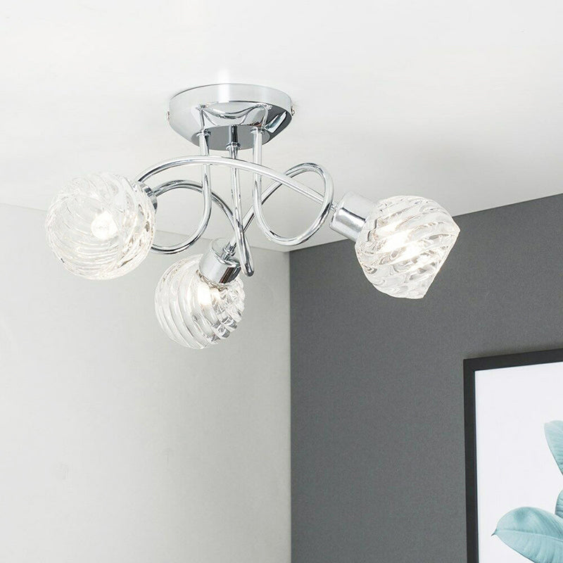 Chrome 3 Light Ceiling Lighting Modern Prismatic Clear Glass Semi Flush Mount Light for Living Room