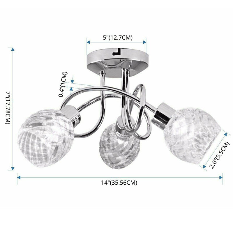 Chrom 3 Licht Deckenbeleuchtung moderne prismatische Klarglas Halbflush -Leuchten für Wohnzimmer