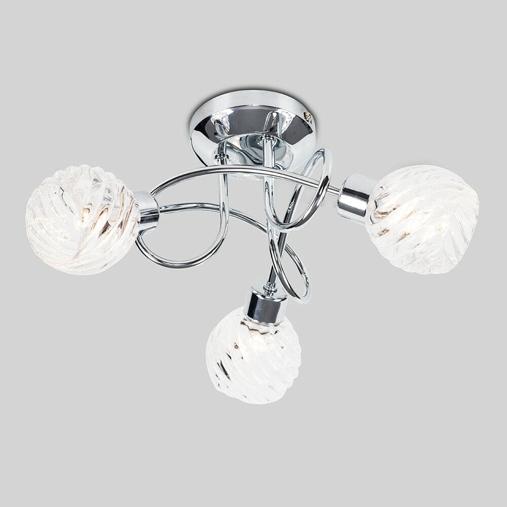 Chrome 3 Light Ceiling Lighting Modern Prismatic Clear Glass Semi Flush Mount Light for Living Room