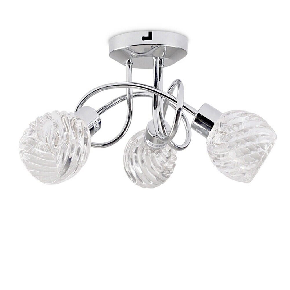 Chrome 3 Light Ceiling Lighting Modern Prismatic Clear Glass Semi Flush Mount Light for Living Room