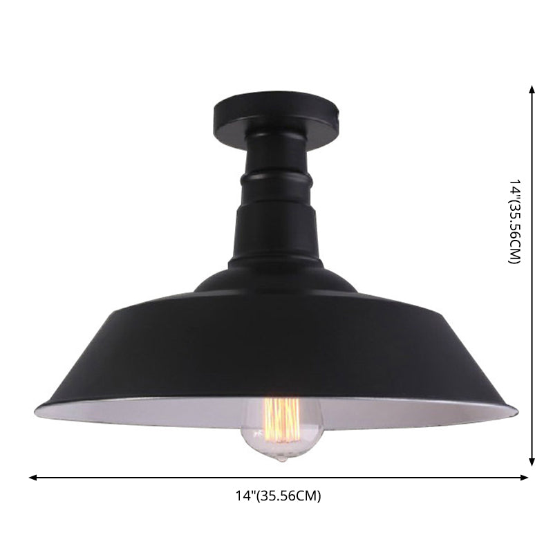 Barn Shaped Metal Semi Flush Light Industrial 1-Bulb Dining Room Ceiling Light in Black