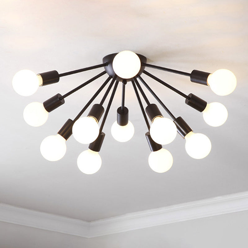 Industrieel sputnik plafond gemonteerd licht 12-licht metalen semi-flush light armatuur voor woonkamer