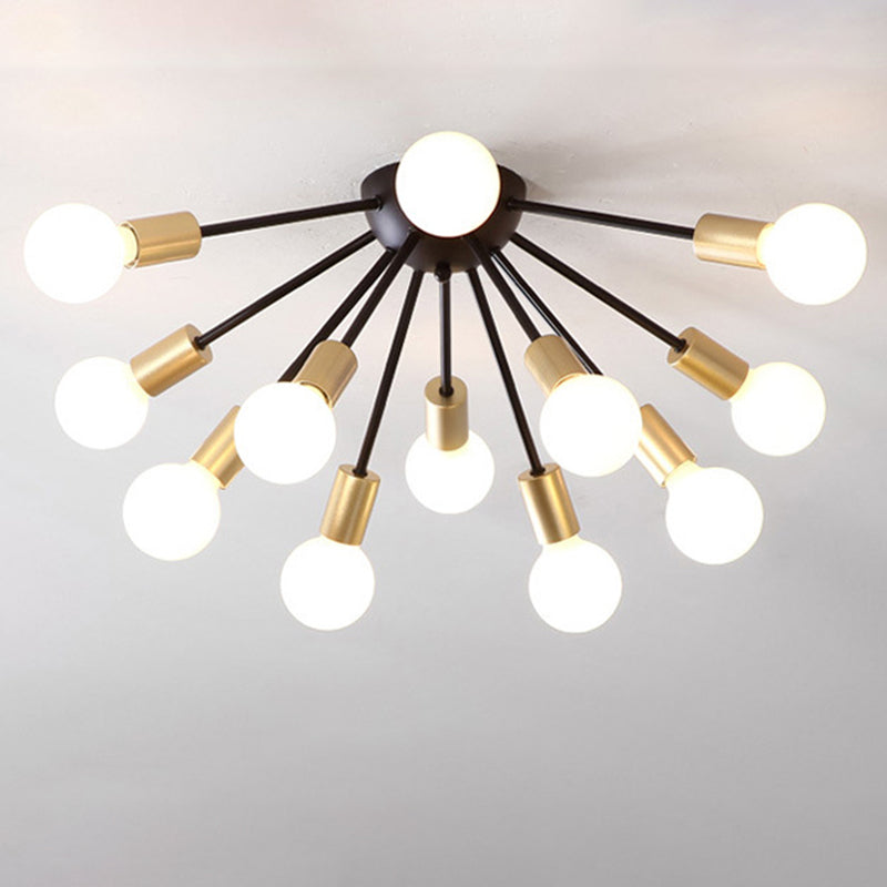 Industrial Sputnik Ceiling Mounted Light 12-Light Metal Semi Flush Light Fixture for Living Room