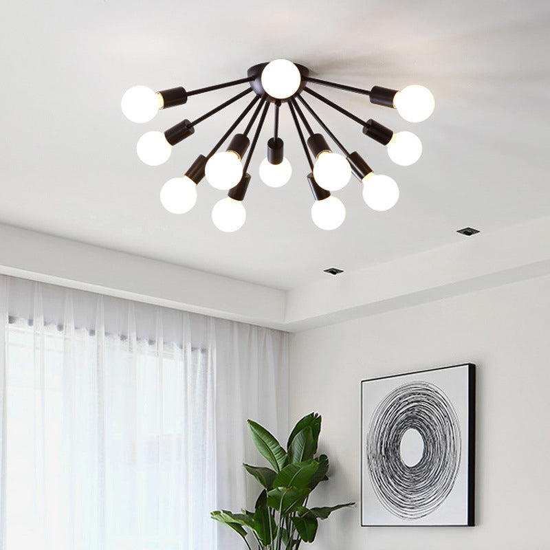 Industrial Sputnik Ceiling Mounted Light 12-Light Metal Semi Flush Light Fixture for Living Room