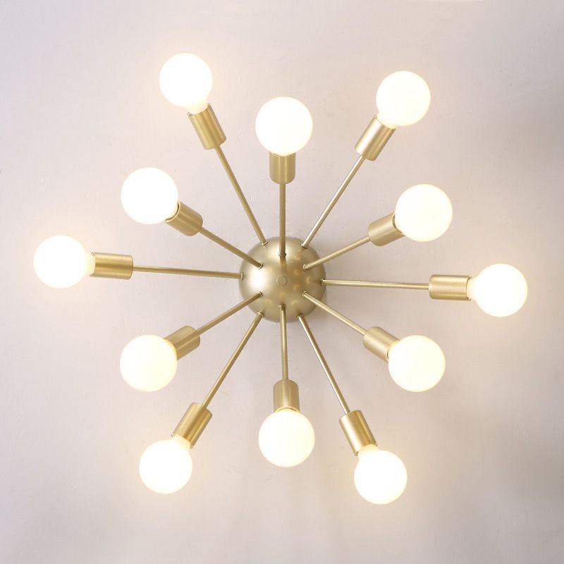 Industrial Sputnik Ceiling Mounted Light 12-Light Metal Semi Flush Light Fixture for Living Room