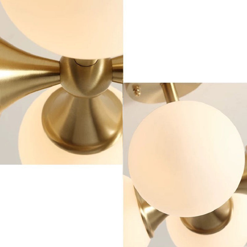 4 Light Spherical Shade Flush Mount Lighting Modern Opal Glass Semi Flush Mount for Bedroom