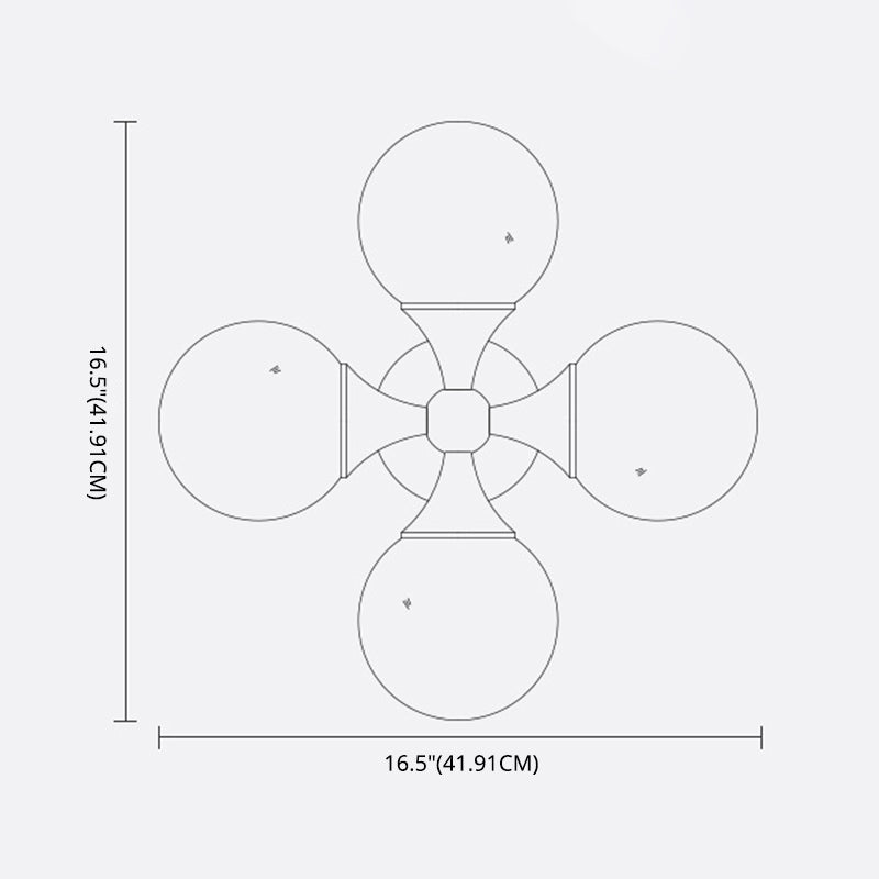 4 nuances sphériques légères monture à chasse d'eau d'éclairage moderne en verre opal semi-choux pour chambre à coucher