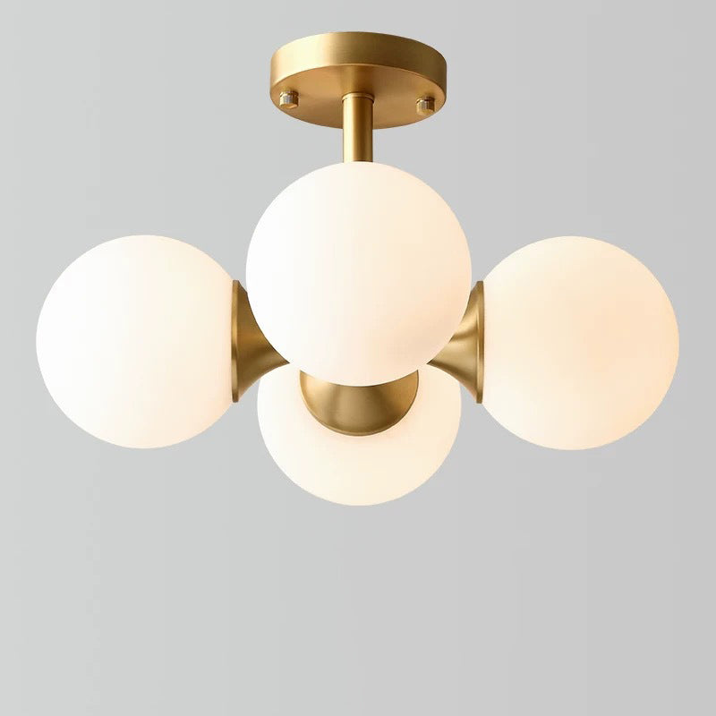 4 Light Spherical Shade Flush Mount Lighting Modern Opal Glass Semi Flush Mount for Bedroom