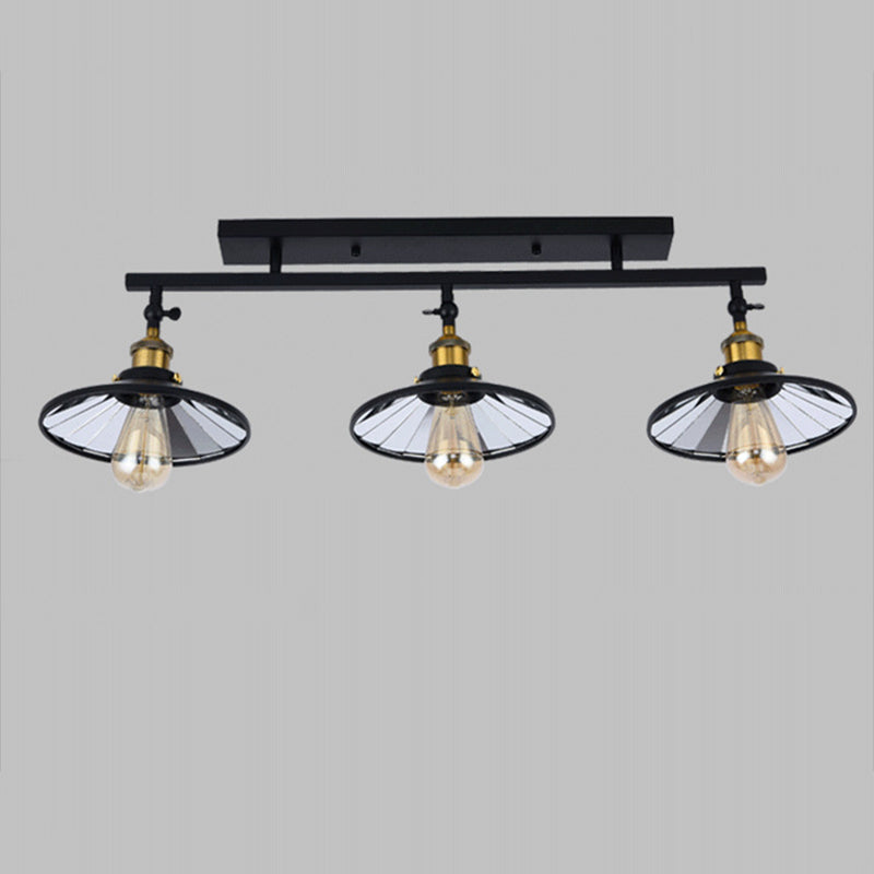 Conical Dining Room Semi Flush Chandelier Industrial Metal 3-Head Black Ceiling Flush Light