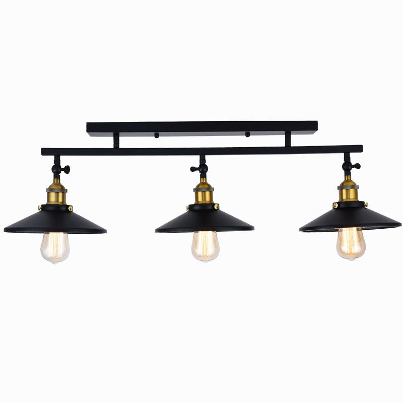 Conical Dining Room Semi Flush Chandelier Industrial Metal 3-Head Black Ceiling Flush Light