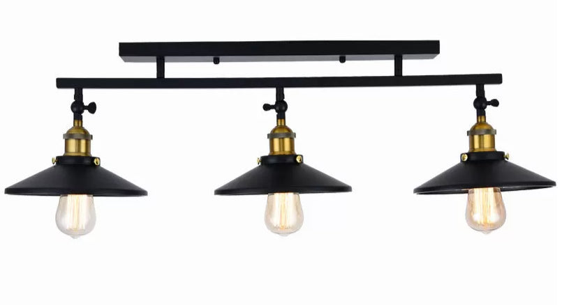 Conical Dining Room Semi Flush Chandelier Industrial Metal 3-Head Black Ceiling Flush Light