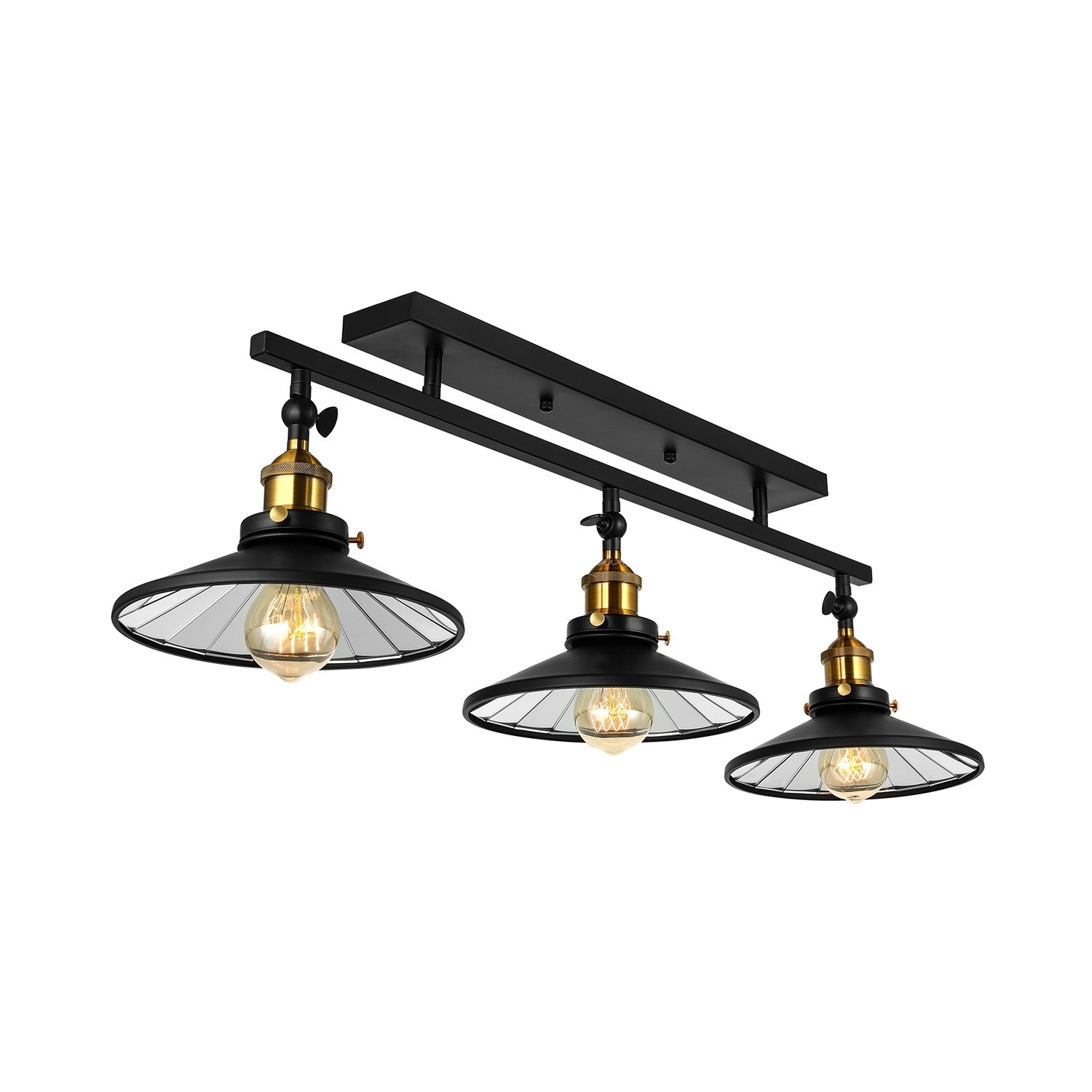 Conical Dining Room Semi Flush Chandelier Industrial Metal 3-Head Black Ceiling Flush Light