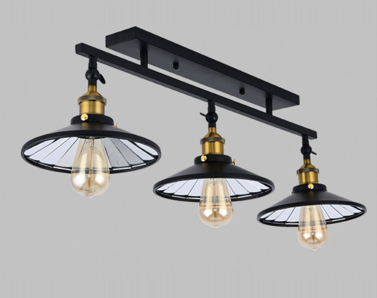 Conical Dining Room Semi Flush Chandelier Industrial Metal 3-Head Black Ceiling Flush Light