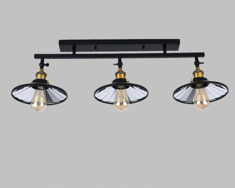 Conical Dining Room Semi Flush Chandelier Industrial Metal 3-Head Black Ceiling Flush Light