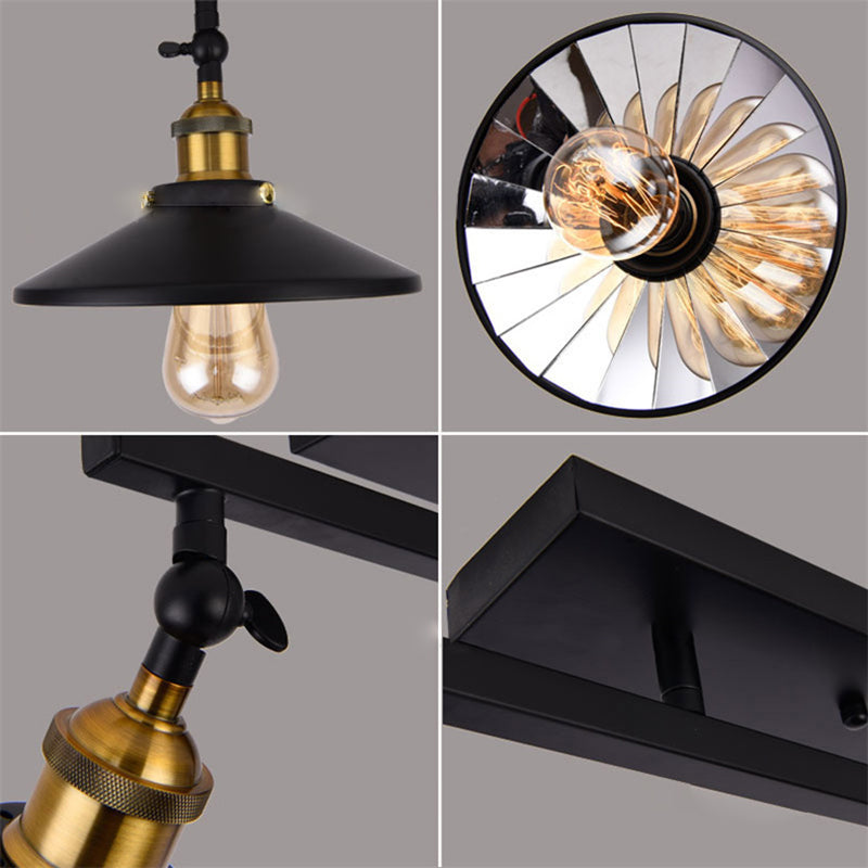 Conical Dining Room Semi Flush Chandelier Industrial Metal 3-Head Black Ceiling Flush Light