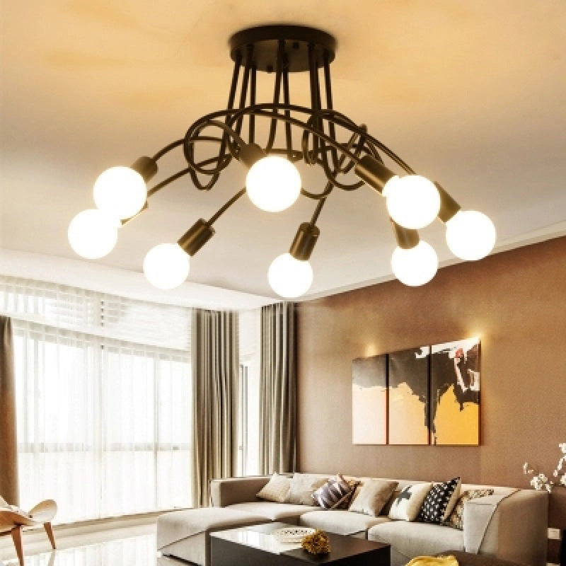 Shadeless Ceiling Light Fixture Industrial Metal Semi Flush Mount Lighting for Bedroom