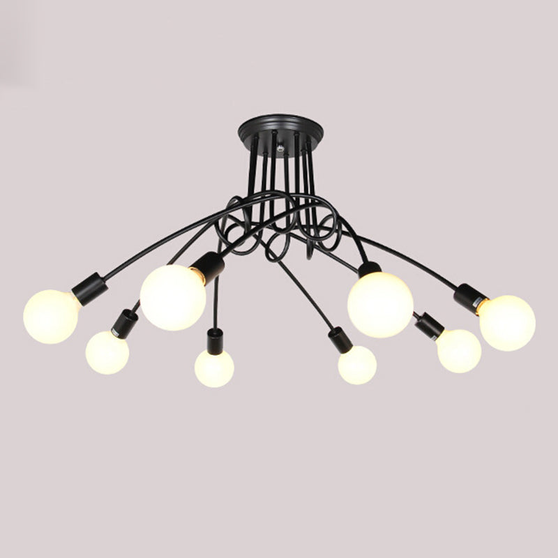 Shadeless Ceiling Light Fixture Industrial Metal Semi Flush Mount Lighting for Bedroom