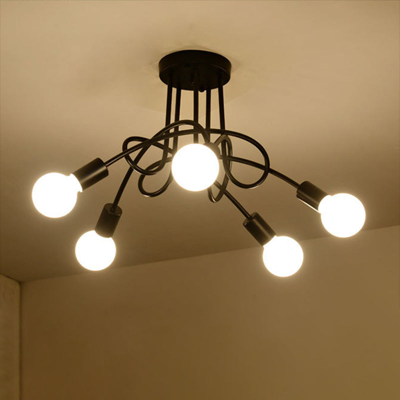 Shadeless Ceiling Light Fixture Industrial Metal Semi Flush Mount Lighting for Bedroom