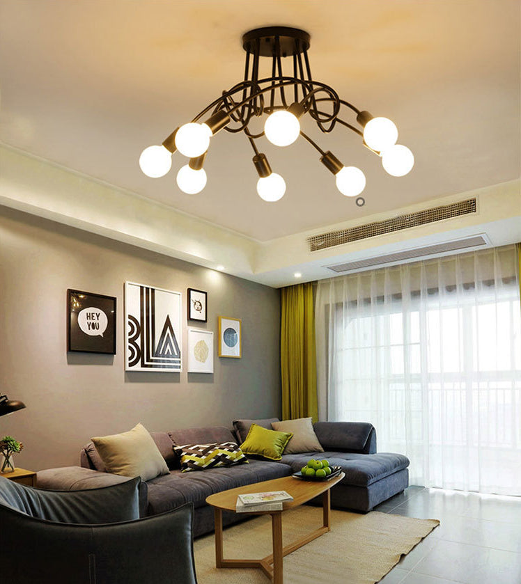 Shadeless Ceiling Light Fixture Industrial Metal Semi Flush Mount Lighting for Bedroom