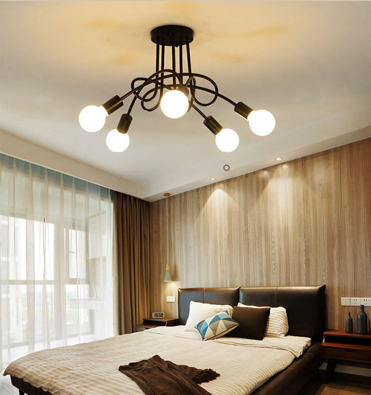 Shadeless Ceiling Light Fixture Industrial Metal Semi Flush Mount Lighting for Bedroom