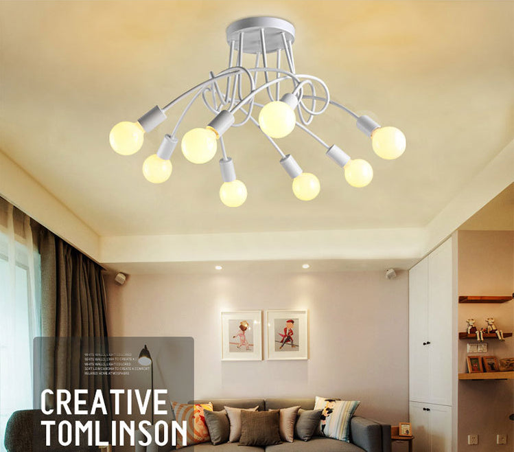 Shadeless Ceiling Light Fixture Industrial Metal Semi Flush Mount Lighting for Bedroom