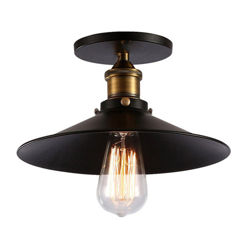 1-Bulb Saucer Shaped Semi Flush Mount Industrial Black Finish Metal Ceiling Lighting