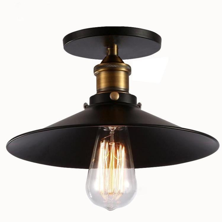 1-Bulb Saucer Shaped Semi Flush Mount Industrial Black Finish Metal Ceiling Lighting