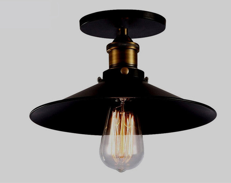 1-Bulb-schotelvormige semi-spoeling Mount Industrial Black Finish metalen plafondverlichting