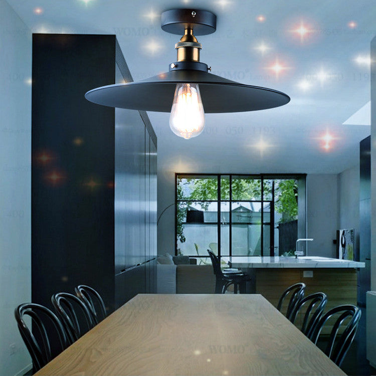 1-Bulb Saucer Shaped Semi Flush Mount Industrial Black Finish Metal Ceiling Lighting