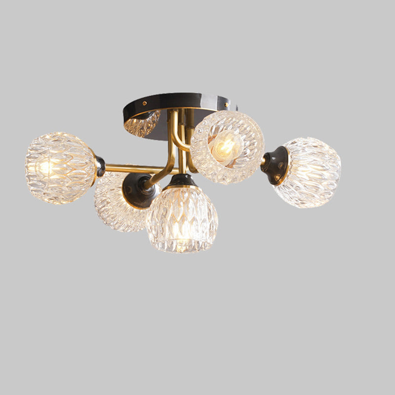 Spherical Shade Flush Mount Lighting Modern Style Ribbed Glass Semi Flush Mount for Living Room