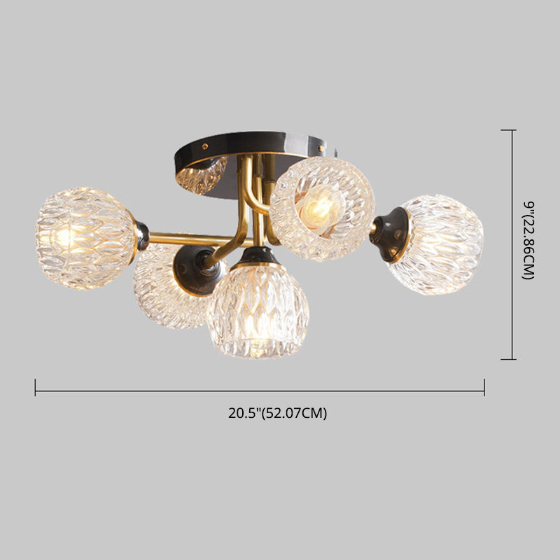 Spherical Shade Flush Mount Lighting Modern Style Ribbed Glass Semi Flush Mount for Living Room