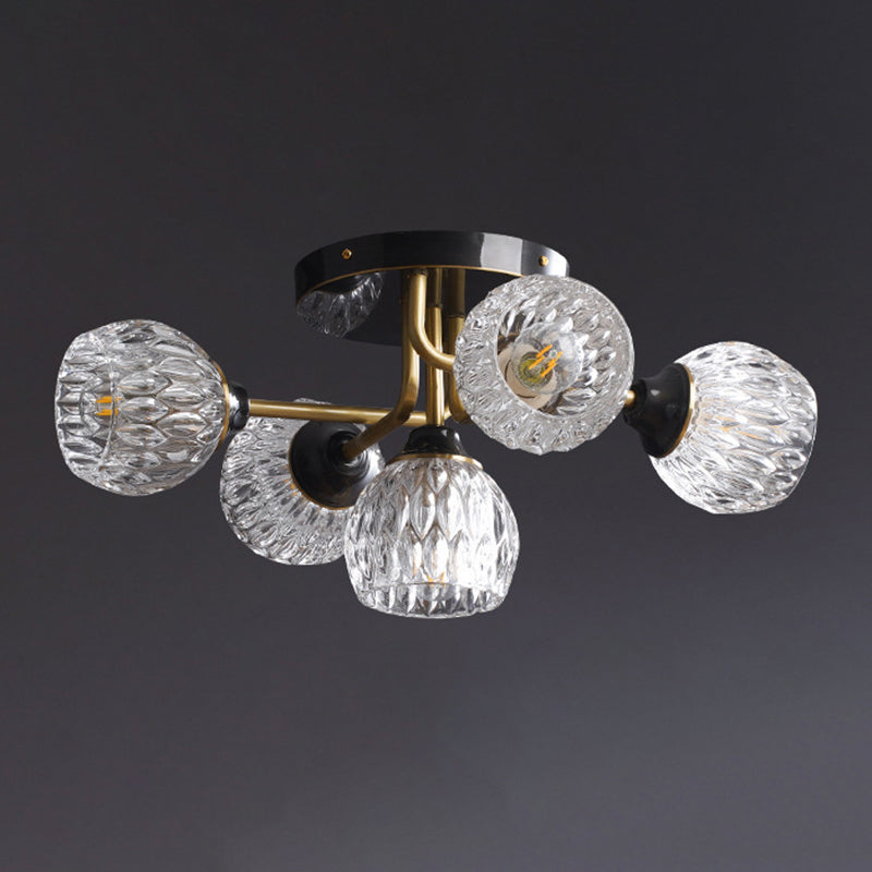 Sferische schaduw Flush Mount Lighting Moderne stijl Ribbed Glass Semi Flush Mount voor woonkamer