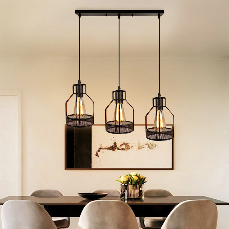 3 Heads Metal Cage Pendant Light Fitting Nordic Industrial Hanging Lights for Coffee Shop