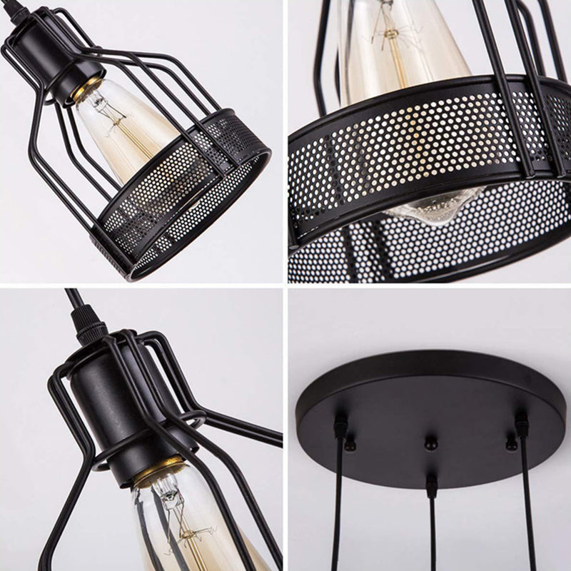 3 têtes à cage métallique pendentif lumières nordiques de suspension industrielle nordique pour café