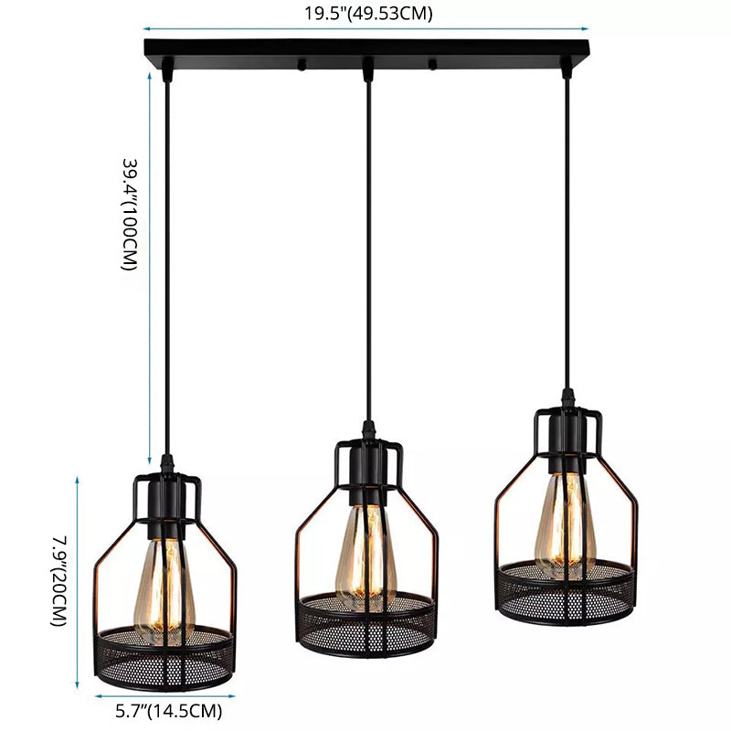 3 Heads Metal Cage Pendant Light Fitting Nordic Industrial Hanging Lights for Coffee Shop