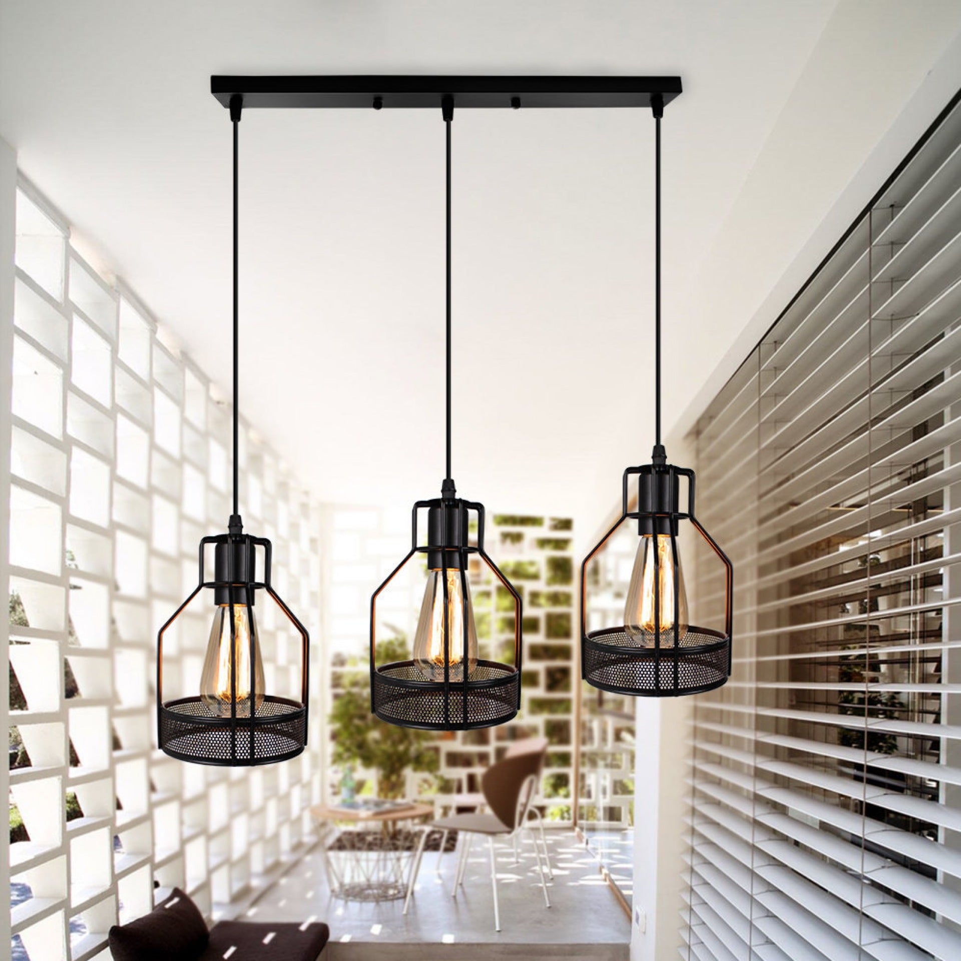 3 Heads Metal Cage Pendant Light Fitting Nordic Industrial Hanging Lights for Coffee Shop