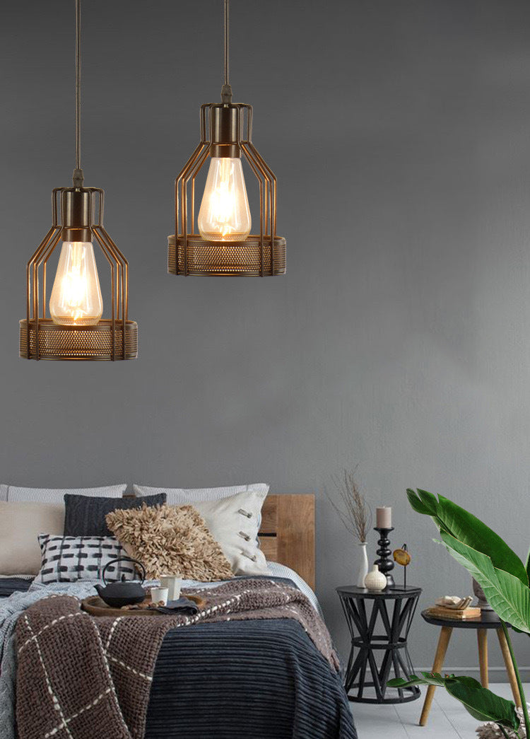 3 Heads Metal Cage Pendant Light Fitting Nordic Industrial Hanging Lights for Coffee Shop