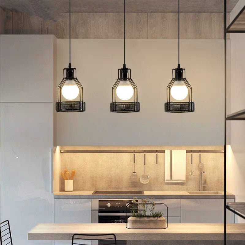 3 Heads Metal Cage Pendant Light Fitting Nordic Industrial Hanging Lights for Coffee Shop