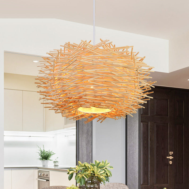 Asia Style Bird Nest Light Aymating Wood Dinning Room Pendant Lighting Ayémorrat