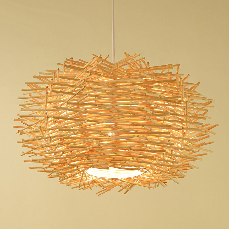 Asia Style Bird Nest Hanging Light Fixture Wood Dinning Room Pendant Lighting Fixture