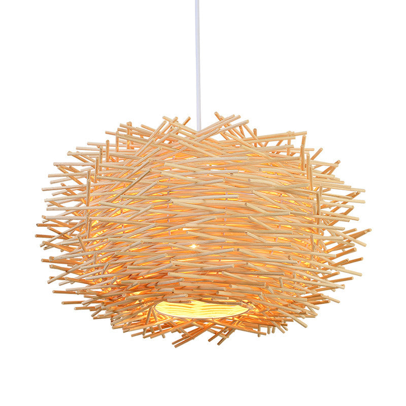 Asia Style Bird Nest Hanging Light Fixture Wood Dinning Room Pendant Lighting Fixture