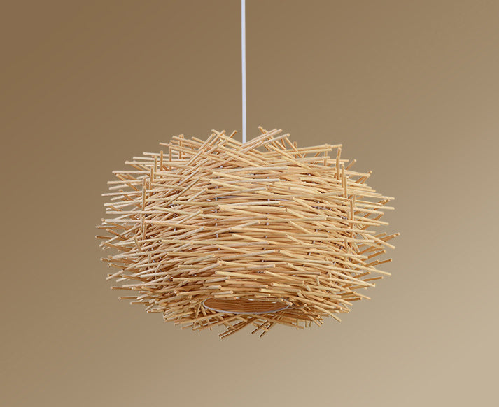 Asia Style Bird Nest Hanging Light Fixture Wood Dinning Room Pendant Lighting Fixture