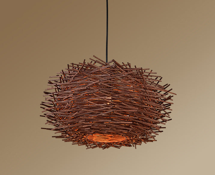 Asia Style Bird Nest Hanging Light Fixture Wood Dinning Room Pendant Lighting Fixture