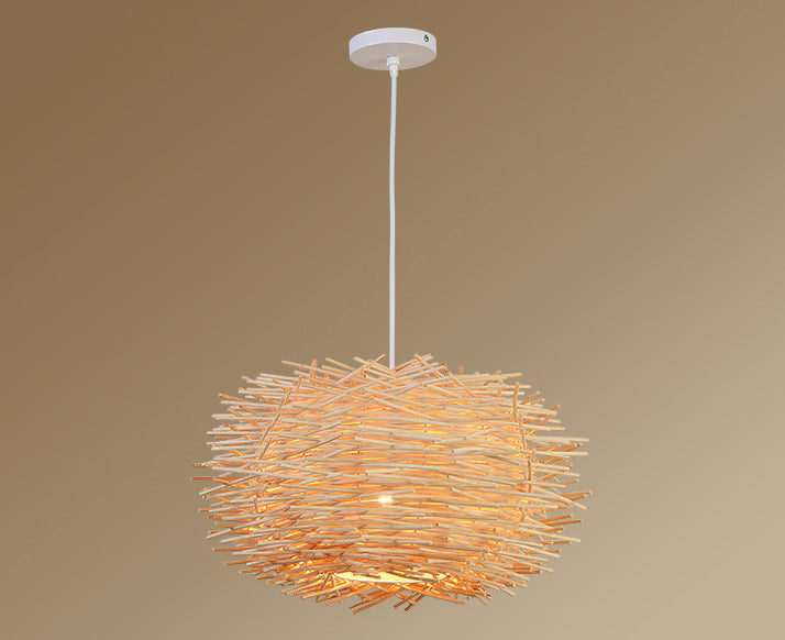 Asia Style Bird Nest Hanging Light Fixture Wood Dinning Room Pendant Lighting Fixture