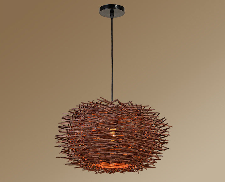 Asia Style Bird Nest Hanging Light Fixture Wood Dinning Room Pendant Lighting Fixture