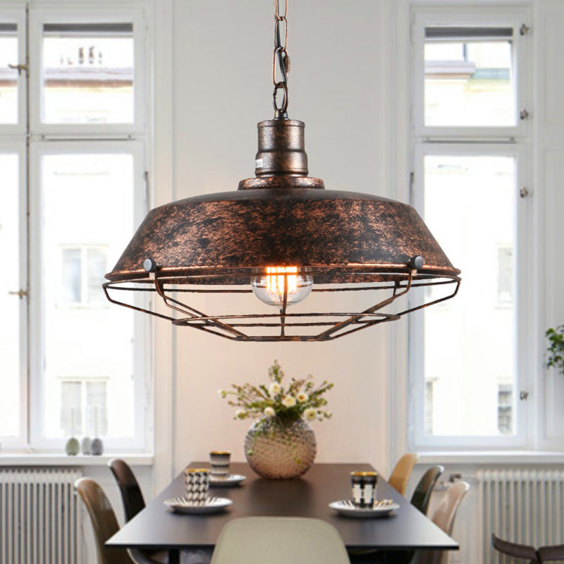 Bowl Restaurant Hanging Pendant Light Industrial Metal Rust Pendant Light Fixture