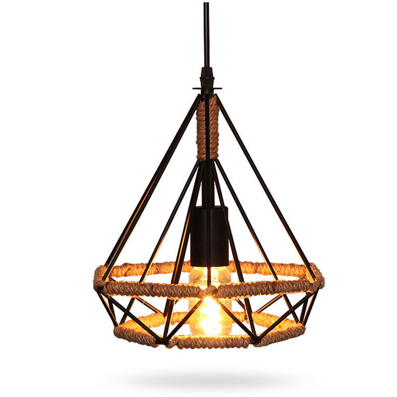 Rope Diamond Pendant Light Fixture Industrial Restaurant Pendant Light Kit in Beige