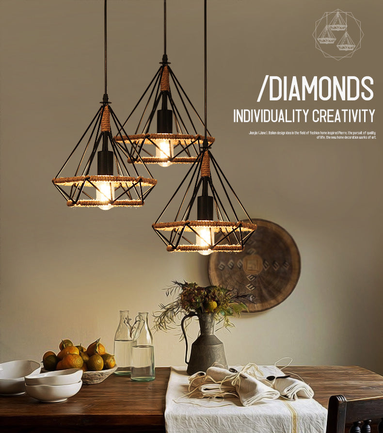 Corda a ciondolo diamante lampada industriale ristorante kit di luce a sospensione in beige