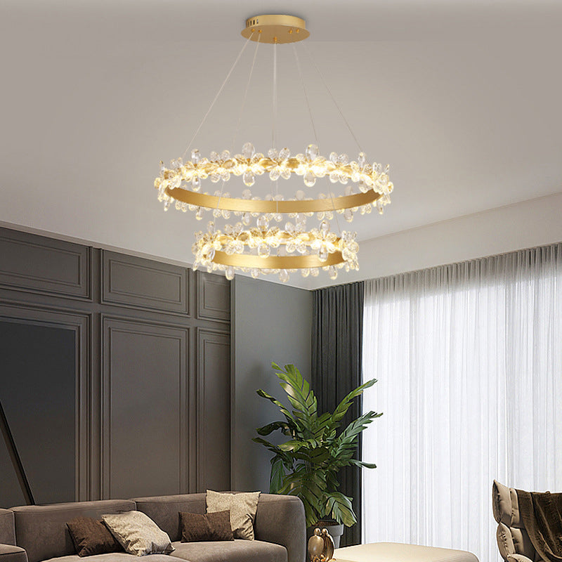 Modern Circular Pendant Chandelier Crystal Hanging Lamp